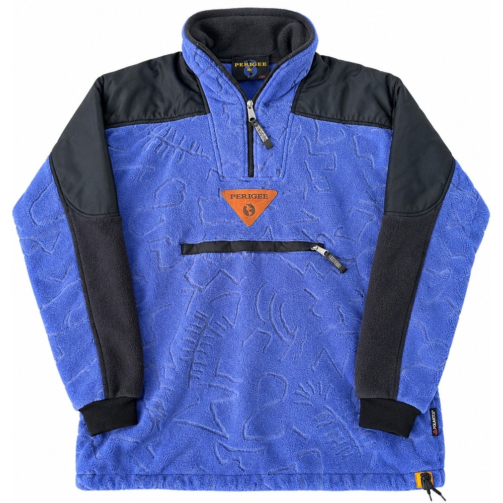 Vintage Perigee Polartec Fleece Pullover Blue Embossed Pattern Mens Large USA